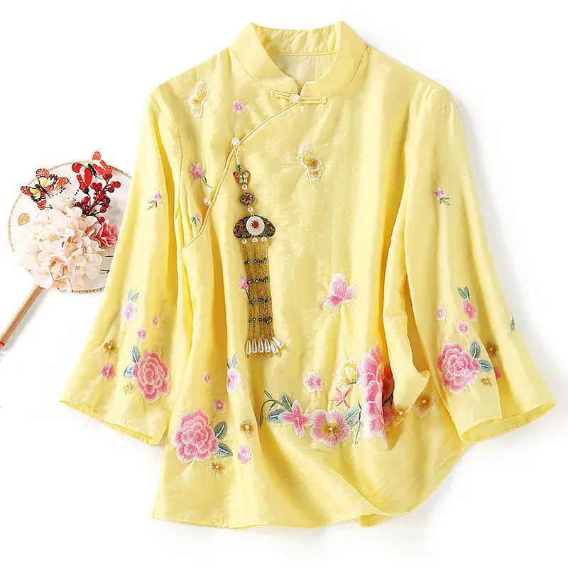 2022 Spring and Autumn Ethnic Style Tang Suit Coat Retro Embroidery Button Chinese Top Women's Top Elegant Loose Blouse
2022 Spring and Autumn Ethnic Style Tang Suit Coat Retro Embroidery Button Chinese Top Women's Top Elegant Loose Blouse