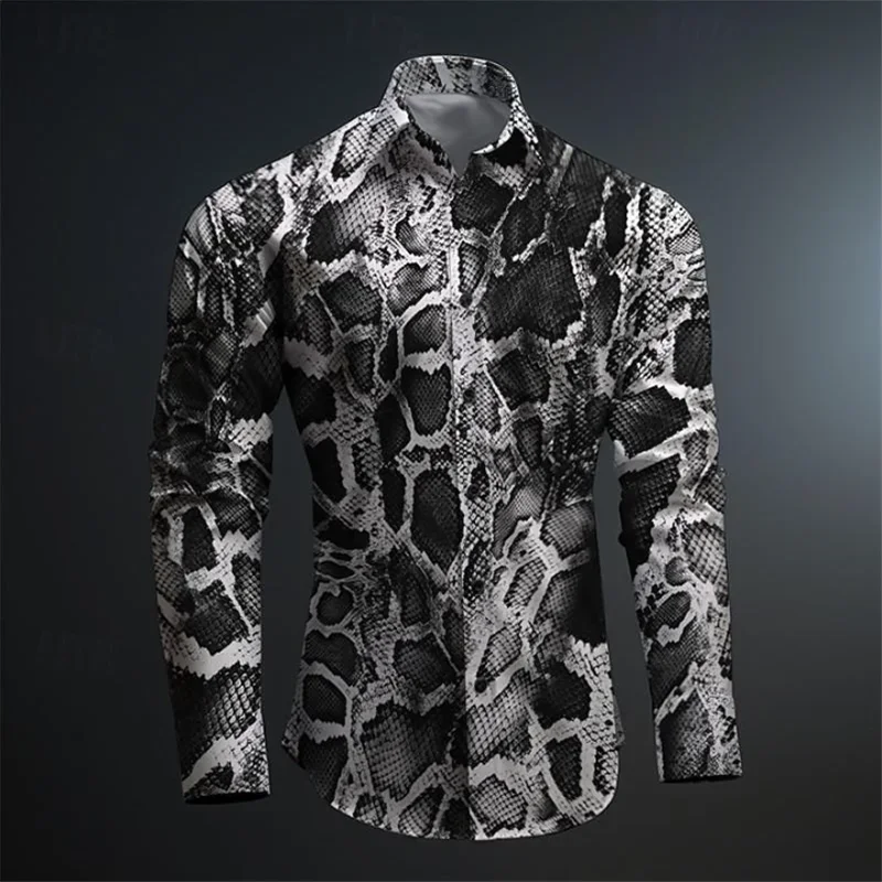 

Snakeskin Top Men's Casual Button-Down Shirt Soft and Comfortable HD Graphics New Fit Plus Size 2024 Designer Design