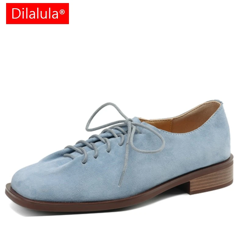 

Dilalula 2024 New Spring Autumn Retro Style Women Pumps Dress Working Casual Thick Heels Genuine Leather Lace-Up Shoes Woman