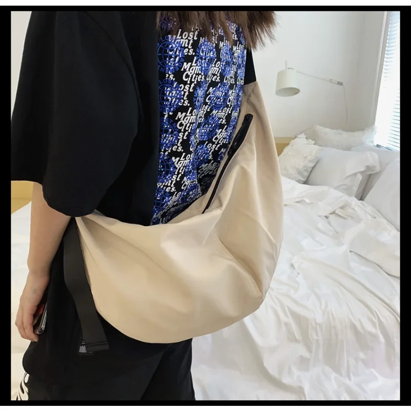 

Сумка-хобо Мужская через плечо, нейлоновый вместительный саквояж в японском стиле Харадзюку, водонепроницаемый Портмоне на молнии для путешествий, однотонная
