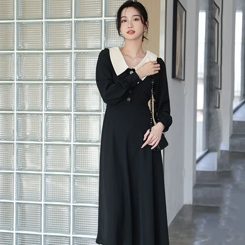 Formal Occasion Dresses French Retro New Hepburn Style Doll Collar Bubble Sleeve Black Underlay Dresses for Women 2023
Formal Occasion Dresses French Retro New Hepburn Style Doll Collar Bubble Sleeve Black Underlay Dresses for Women 2023