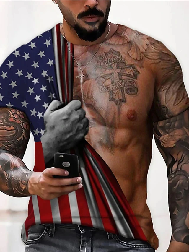 2023 Summer Men's Printed Casual Crew Neck Short Sleeve T-Shirt Flag Muscle 3D Printed T Shirt
2023 Summer Men's Printed Casual Crew Neck Short Sleeve T-Shirt Flag Muscle 3D Printed T Shirt