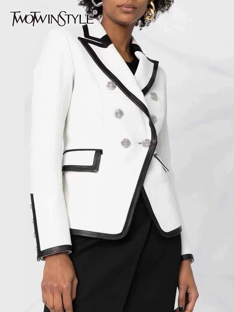 TWOTWINSTYLE Colorblock Leopard Print Blazer For Women Notched Collar Long Sleeve Patchwork Button Chic Leather Blazers Female
TWOTWINSTYLE Colorblock Leopard Print Blazer For Women Notched Collar Long Sleeve Patchwork Button Chic Leather Blazers Female
