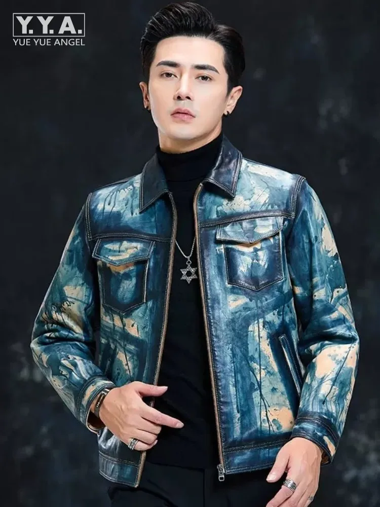 Hand Painted Designer Fashion Mens Genuine Leather Jacket Zipper Lapel High Quality Horsehide Punk Motorcycle Short Coat Male
Hand Painted Designer Fashion Mens Genuine Leather Jacket Zipper Lapel High Quality Horsehide Punk Motorcycle Short Coat Male