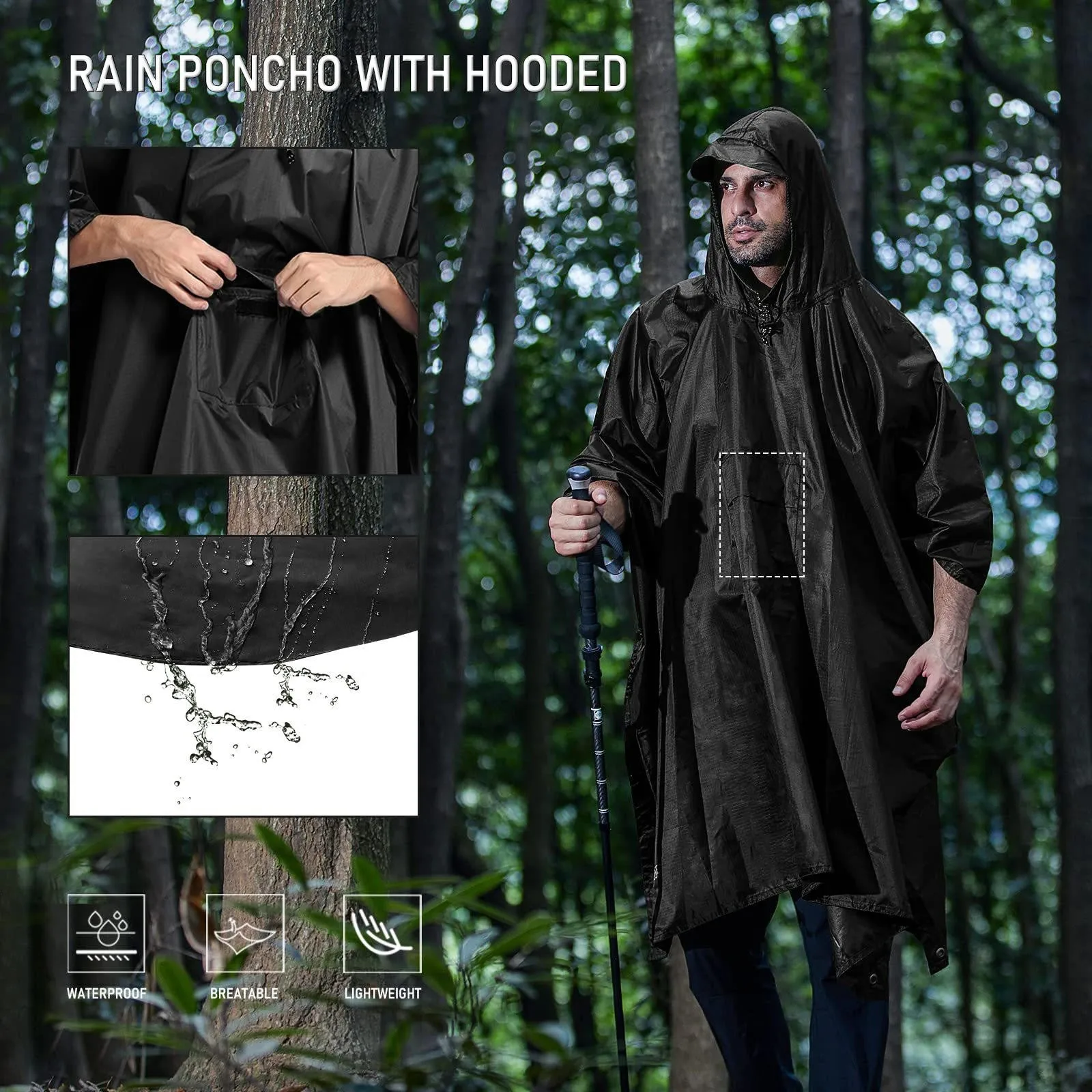 Hooded Rain Poncho With Pocket For Men Women Adult Lightweight Unisex Raincoat Hiking Camping Solid Color black waterproof
Hooded Rain Poncho With Pocket For Men Women Adult Lightweight Unisex Raincoat Hiking Camping Solid Color black waterproof