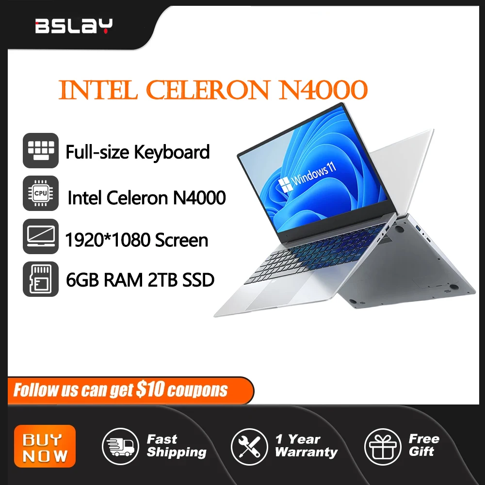 

Learning Laptop 15.6 inch Intel Celeron N4000 6G RAM 2TB SSD Ultrabook PC IPS Sceen Windows 11 4000mah 0.3MP Camera Laptop