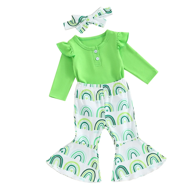 Baby Girls Irish Day Outfits Long Sleeve Romper + Rainbow Flare Pants + Headband Set Infant Clothes
Baby Girls Irish Day Outfits Long Sleeve Romper + Rainbow Flare Pants + Headband Set Infant Clothes