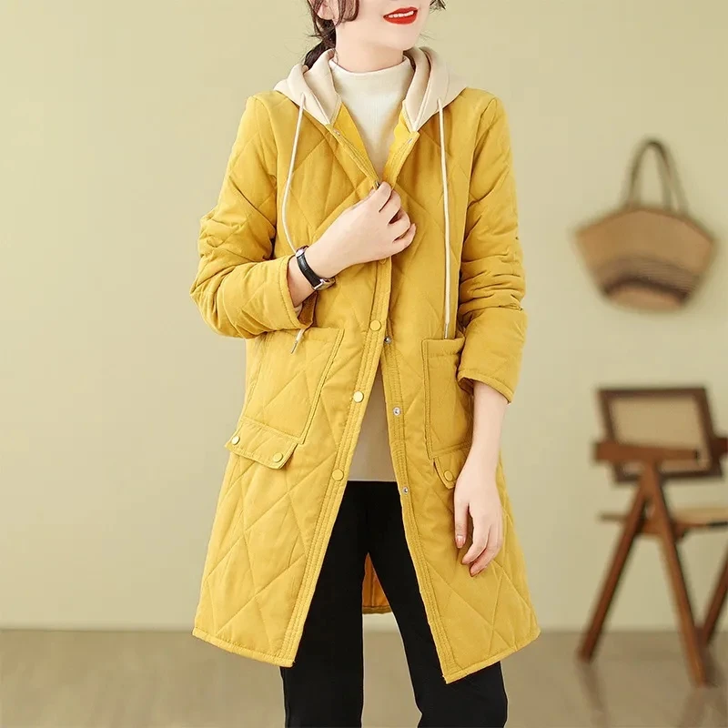 

Windbreaker Female Overcoat Autumn Winter 2023 New Fashion Cotton Coat Loose Medium Long Join Together Hooded Parka Coat Woman