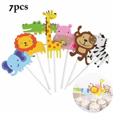 

Wild Jungle Animal Theme Cupcake Toppers Party Decor Woodland Forest Animals Cake Flags Kids Favors Birthday Cake Decor Supplies