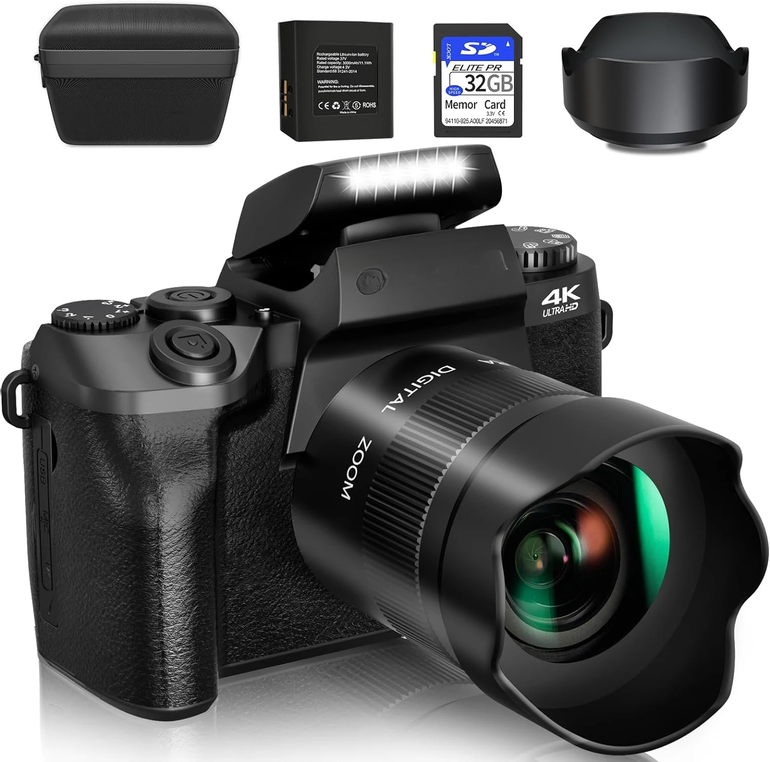 4k Cameras for Photography & Video, 64MP WiFi Touch 32GB SD Card, Lens Hood, 3000mAH Battery, Front and Rear Cameras - Black
4k Cameras for Photography & Video, 64MP WiFi Touch 32GB SD Card, Lens Hood, 3000mAH Battery, Front and Rear Cameras - Black