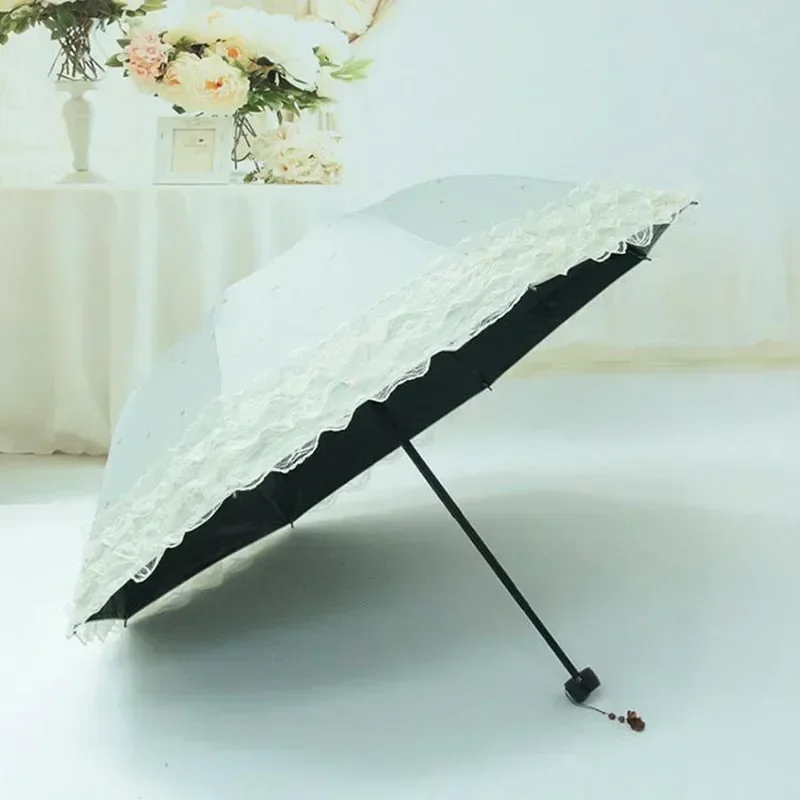 

Umbrellas Sunny Rainny Parasol Lace Princess Protection Folding Windproof Umbrella Anti Strong