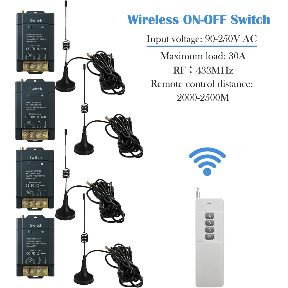 

COLOROCK RF433MHz Wireless Switch Remote Control 2000M 30A 90-250V AC Large Load Wide Voltage Multi-purpose