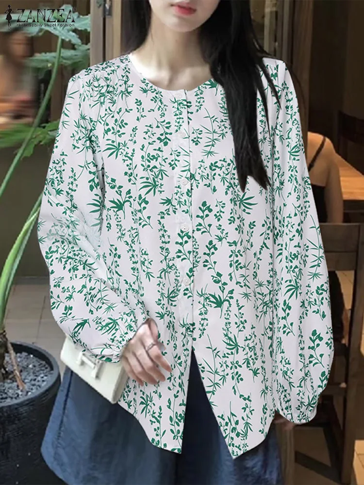 

Женские топы с длинным рукавом ZANZEA, винтажная рубашка с цветочным принтом 2024, Весенняя блузка с круглым вырезом, повседневные плиссированные богемные праздничные туники
