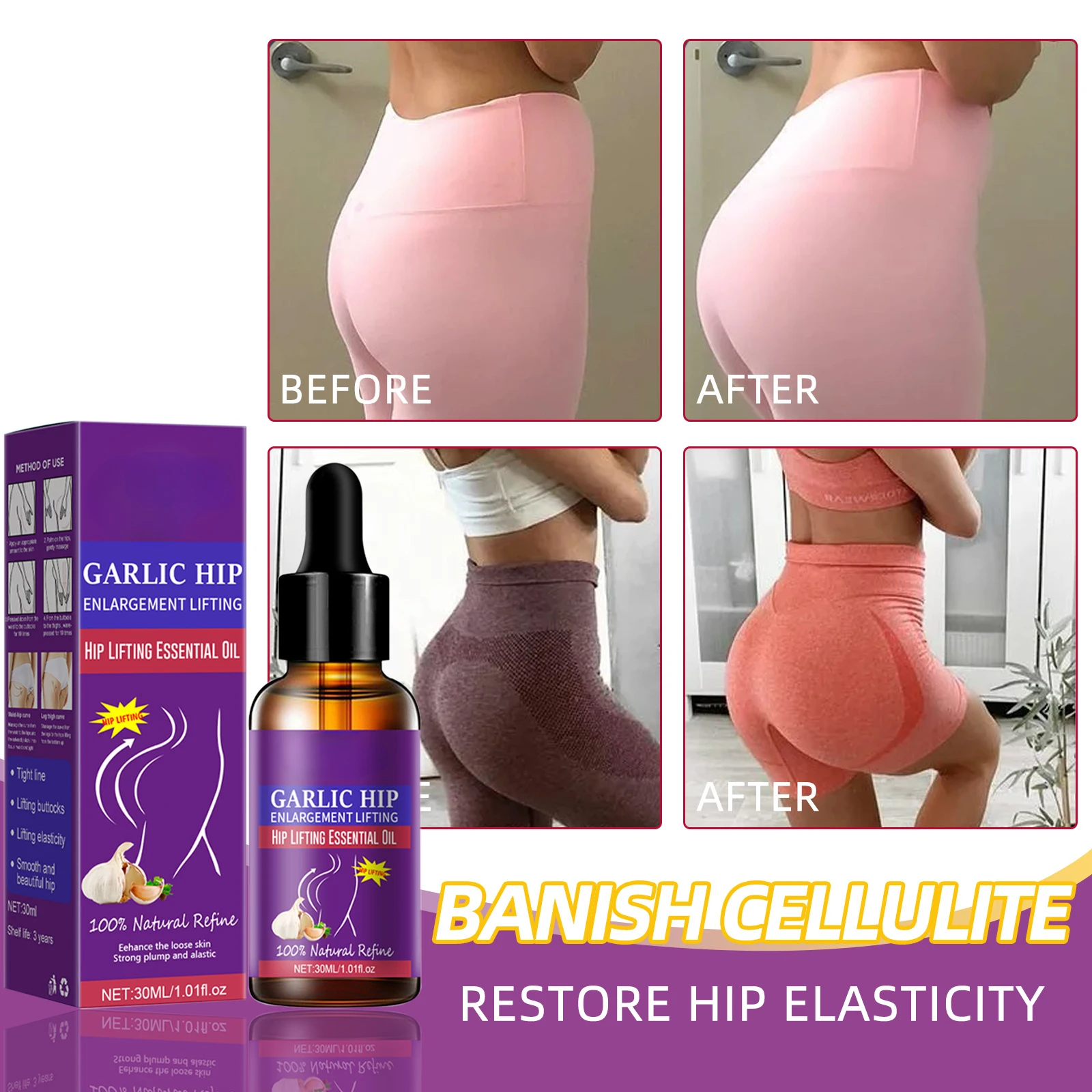 

30ml Hip Lifting Garlic Essential Oil Hip Lifting Firming Care Massage Essential Oil Gentle Nourishing Liquid