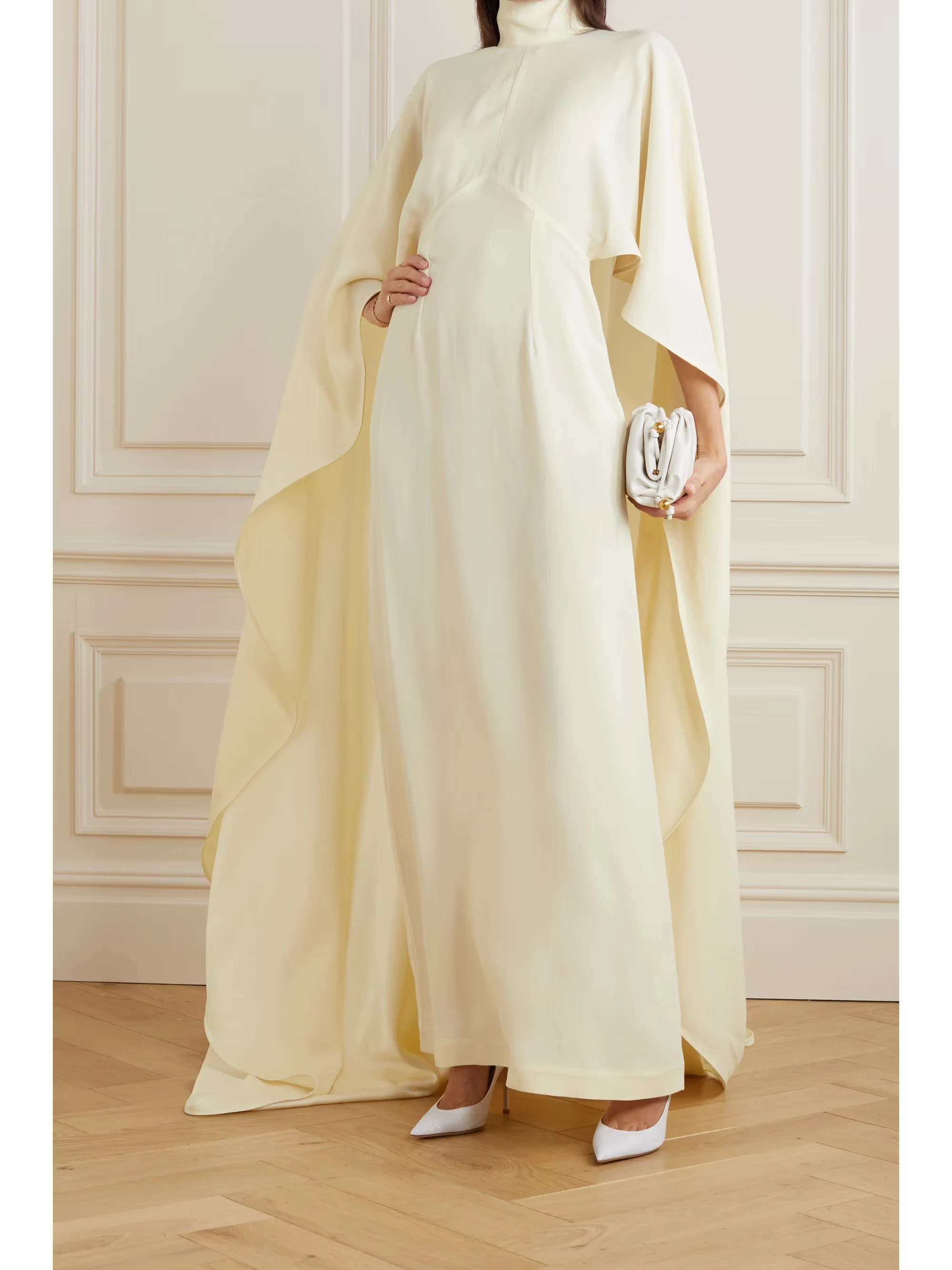 Booma Light Yellow Modest Formal Party Dresses High Neck Cape Women's Evening Dresses for Brides Stain Wedding Guest Gowns Prom
Booma Light Yellow Modest Formal Party Dresses High Neck Cape Women's Evening Dresses for Brides Stain Wedding Guest Gowns Prom