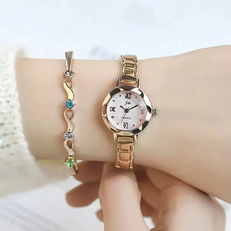 

Женские часы, женские студенческие маленькие круглые часы со стальным ремешком, трендовые темпераментные кварцевые часы, индивидуальные часы с браслетом, женские часы