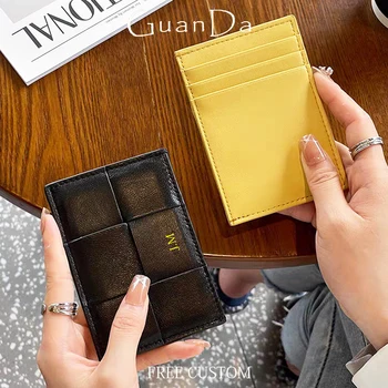Carteiras Masculinas de Couro PU com Gravação de Nome Grátis 10 Fashion Woman Card Holder Luxury Genuine Leather Business Card Wallet Custom Initials Wallet Sheep Skin Brand Thin Coin Purse