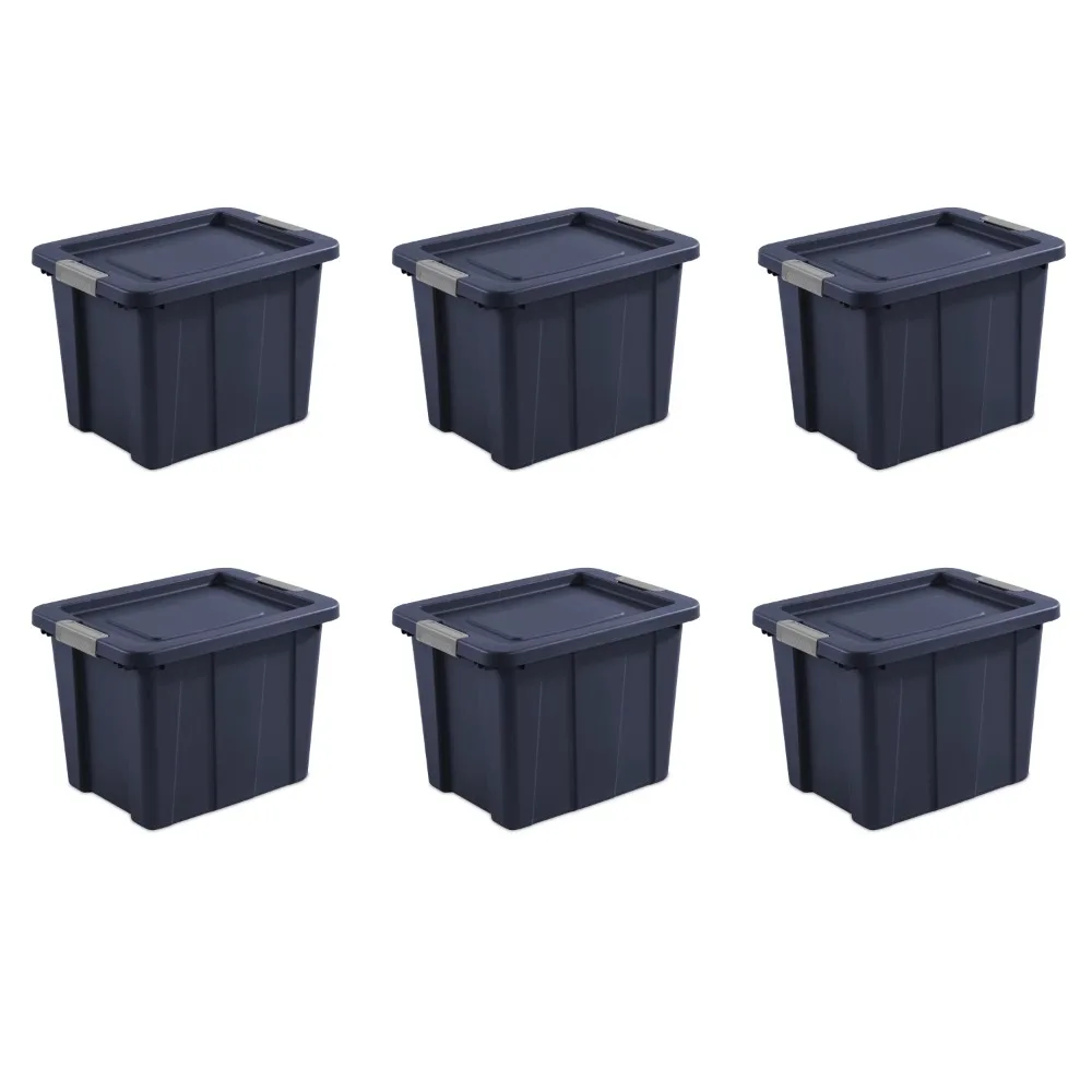 

Sterilite 18 Gallon Latching Tuff1 Tote Plastic, Dark Indigo, Set of 6 High Temperature and Impact Resistant Solid Channel Wall