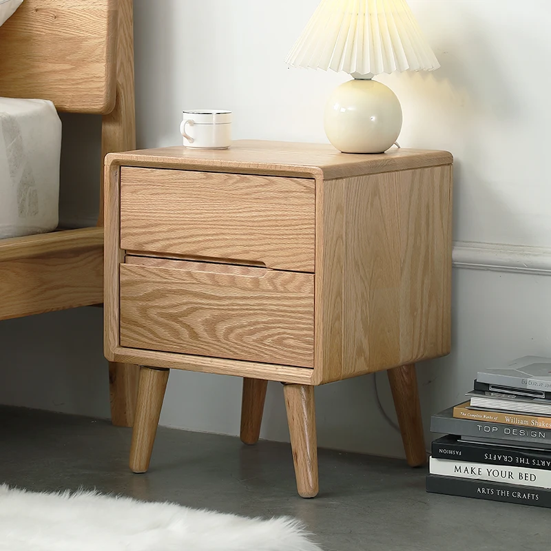

Nordic Bedside Table Japanese-style Bedroom Furniture Double Drawer Locker White Oak Bedside Cabinet Nightstands Solid Wood
