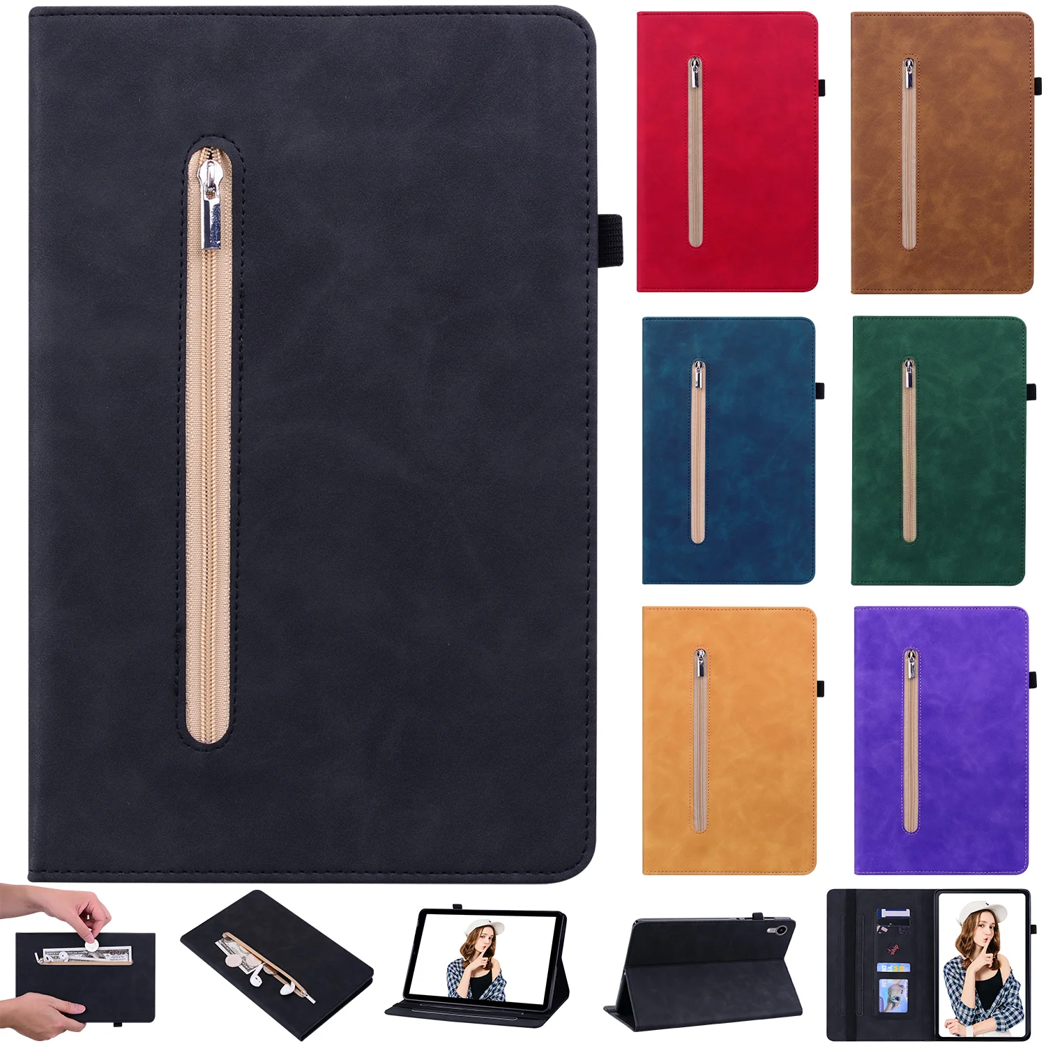 

Zipper Tablet Leather Case for iPad 2022 10.9/iPad Pro 9.7/10.5/IPad Mini 12345 iPad 9 8 7 th 6 5 Air Mini 6 5 4 Funda Coque