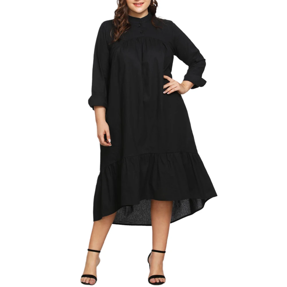 

Женское свободное платье из хлопка и льна, однотонное винтажное черное дышащее удобное платье с длинным рукавом на осень и зиму