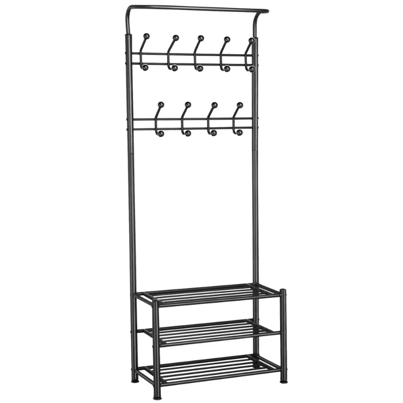 

SmileMart Metal Multipurpose Entryway Hall Tree with 3-Tier Shoe Rack clothing rack , Black