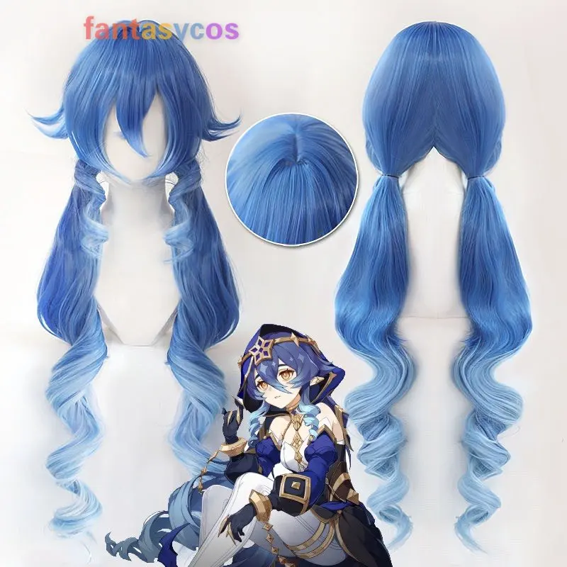 

Layla Wig Genshin Impact Cosplay Blue Gradient Long Wavy Curly Heat Resistant Synthetic Hair Halloween Costume Party Role Play