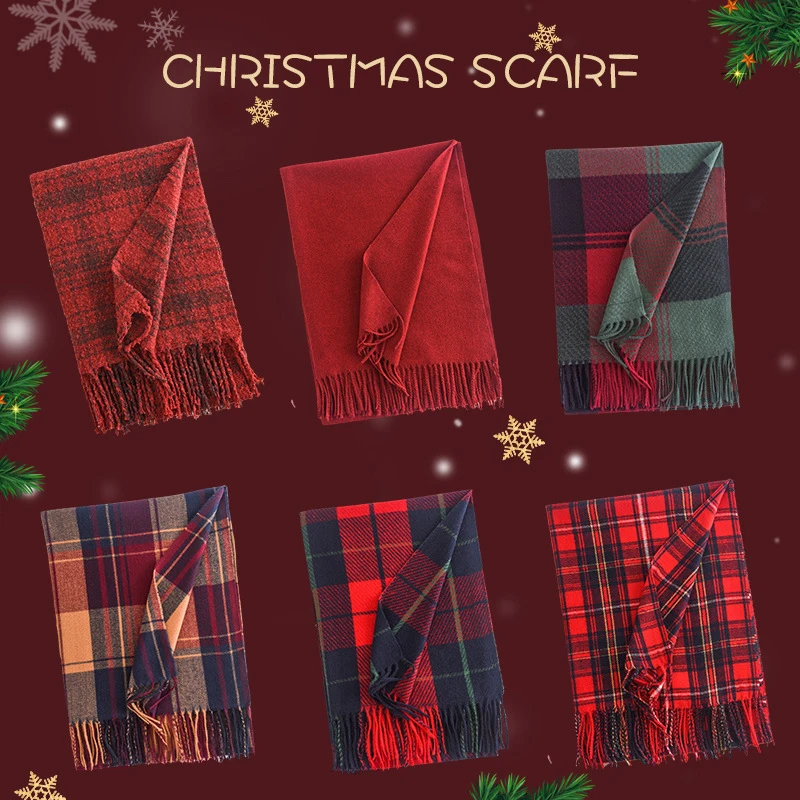 

Red Cashmere Feel Scarf, Soft Winter Soft Tartan Plaid Scarf, Fashion Scottish Check Christmas Style Scarf