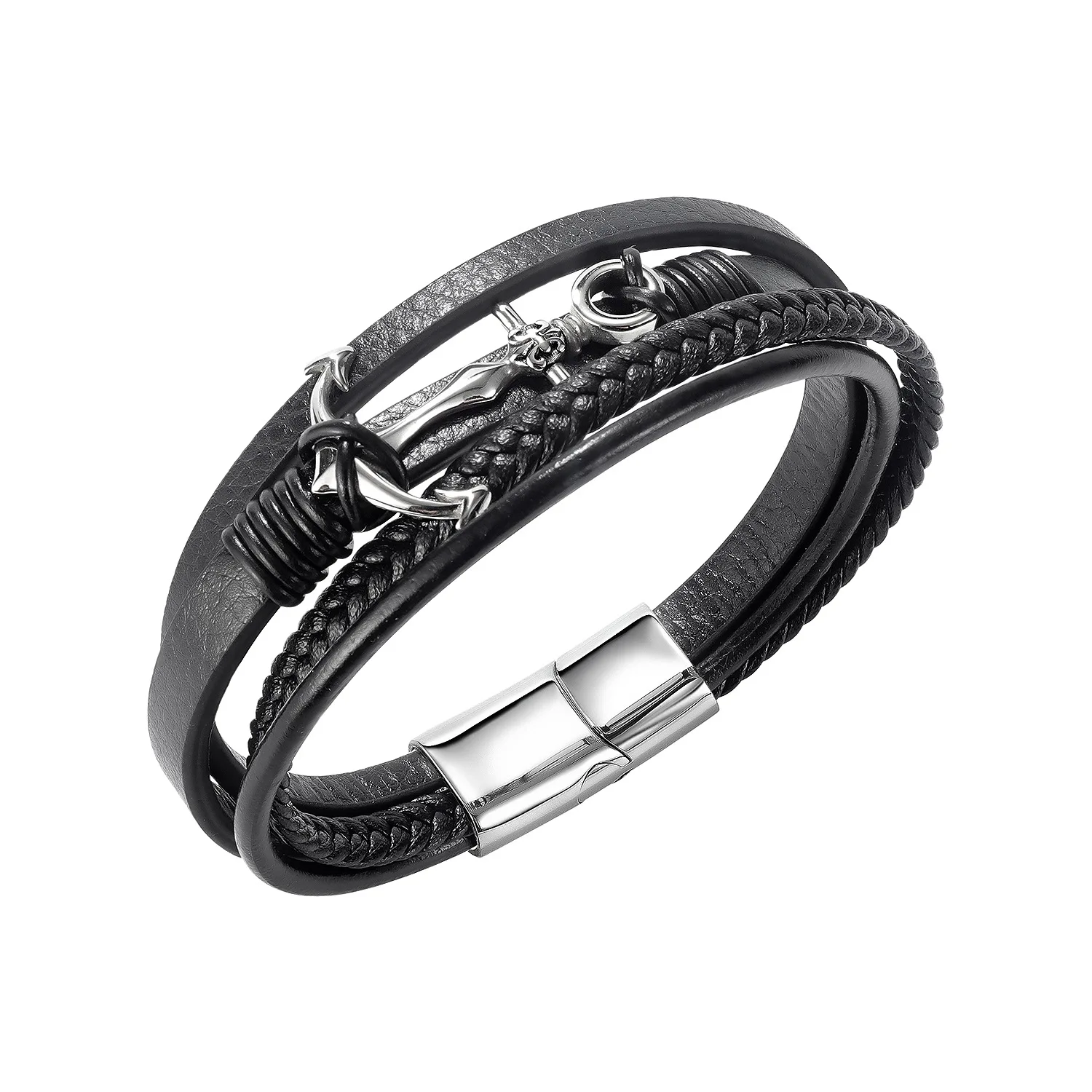 

New fashion jewelry in Europe and the United States popular braided bracelets multi-layer winding men's stainless steel leather