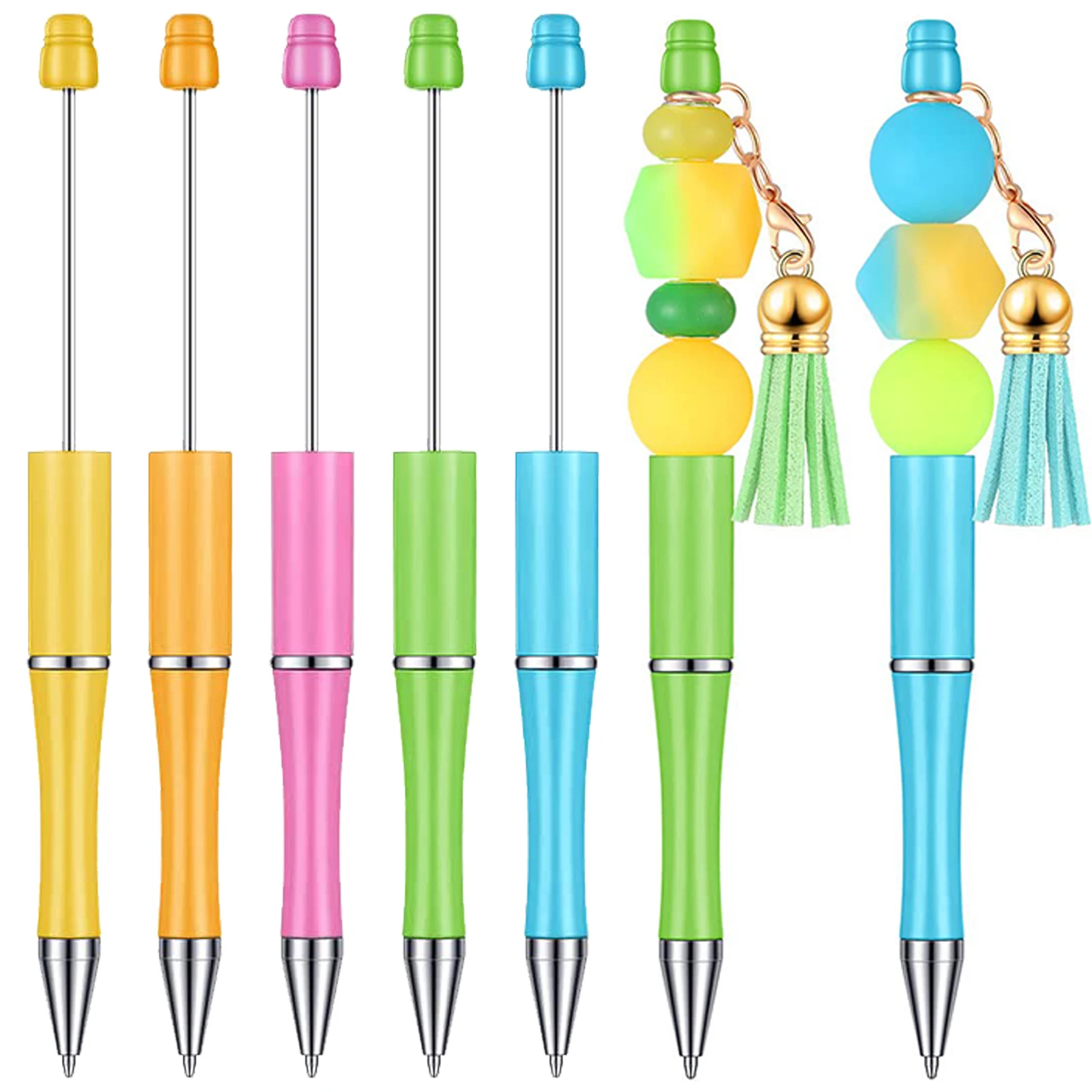 

200Pcs Plastic Beadable Pen Bead Ballpoint Pen Black Ink Beaded Pens for Kids Students Presents Office School Supplies