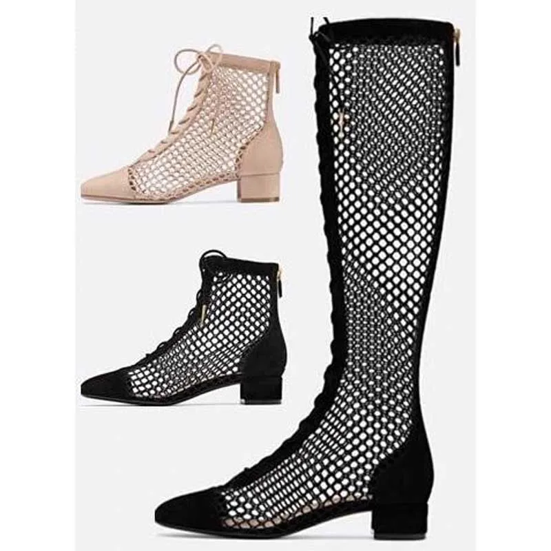 Chic Mesh Patchwork Suede Crosstie Summer Knee Boots Chunky Heel Square Toe Woman Gladiator Fishnet Lace- Up Hollow Out Botas
Chic Mesh Patchwork Suede Crosstie Summer Knee Boots Chunky Heel Square Toe Woman Gladiator Fishnet Lace- Up Hollow Out Botas