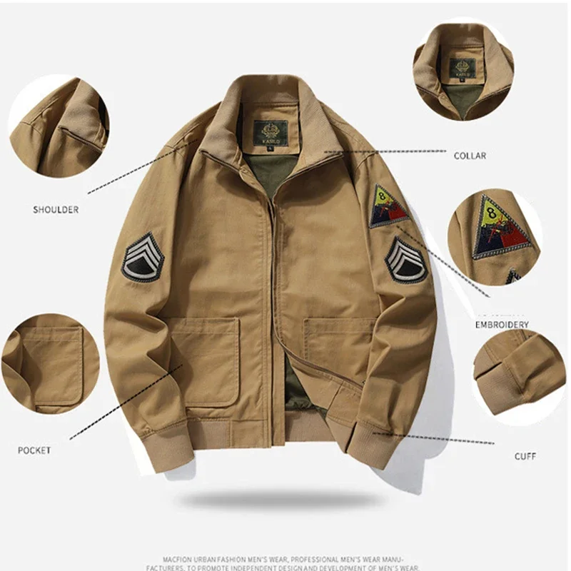 

Men Tanker Jacket Embroidery Shoulder Patch New Uniform Retro Clothe Tactical Cotton Army Bomber Coat Oversized Vintage 6XL