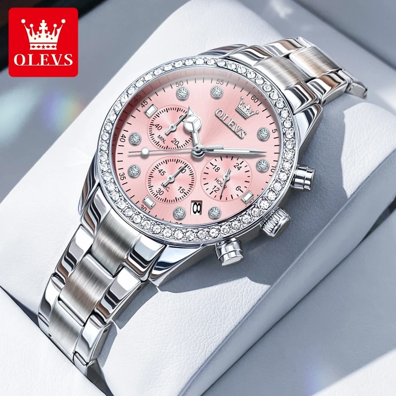 

OLEVS Luxury Original Watch for Women Stainless strap Luminous Waterproof Auto Date Diamond Lady Quartz Wrist Watch Reloj mujer
