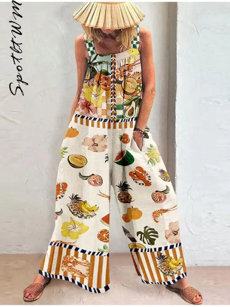 Women Fruit Printed Loose Jumpsuit Casual Sleeveless Wide Leg Pants Bodysuits 2023 Female Summer Big Pocket One Piece Sets
Women Fruit Printed Loose Jumpsuit Casual Sleeveless Wide Leg Pants Bodysuits 2023 Female Summer Big Pocket One Piece Sets