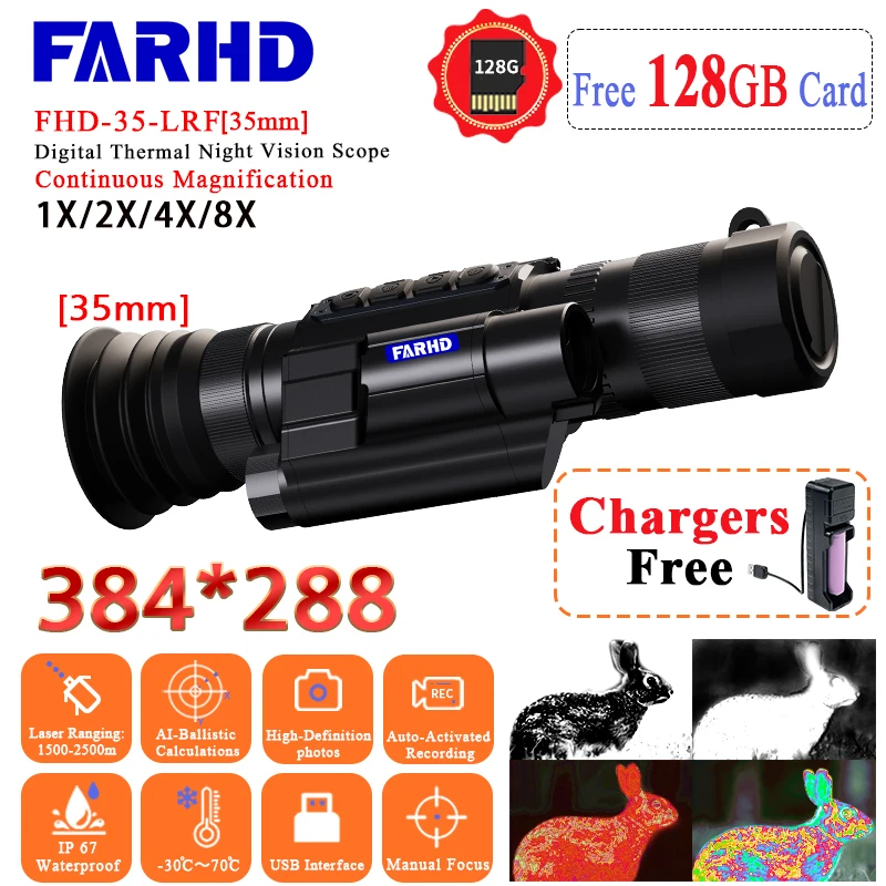 FARHD Focal Length 35mm Outdoor Hunting Imaging Scope Thermal Night Vision Monocular Telescope
FARHD Focal Length 35mm Outdoor Hunting Imaging Scope Thermal Night Vision Monocular Telescope
