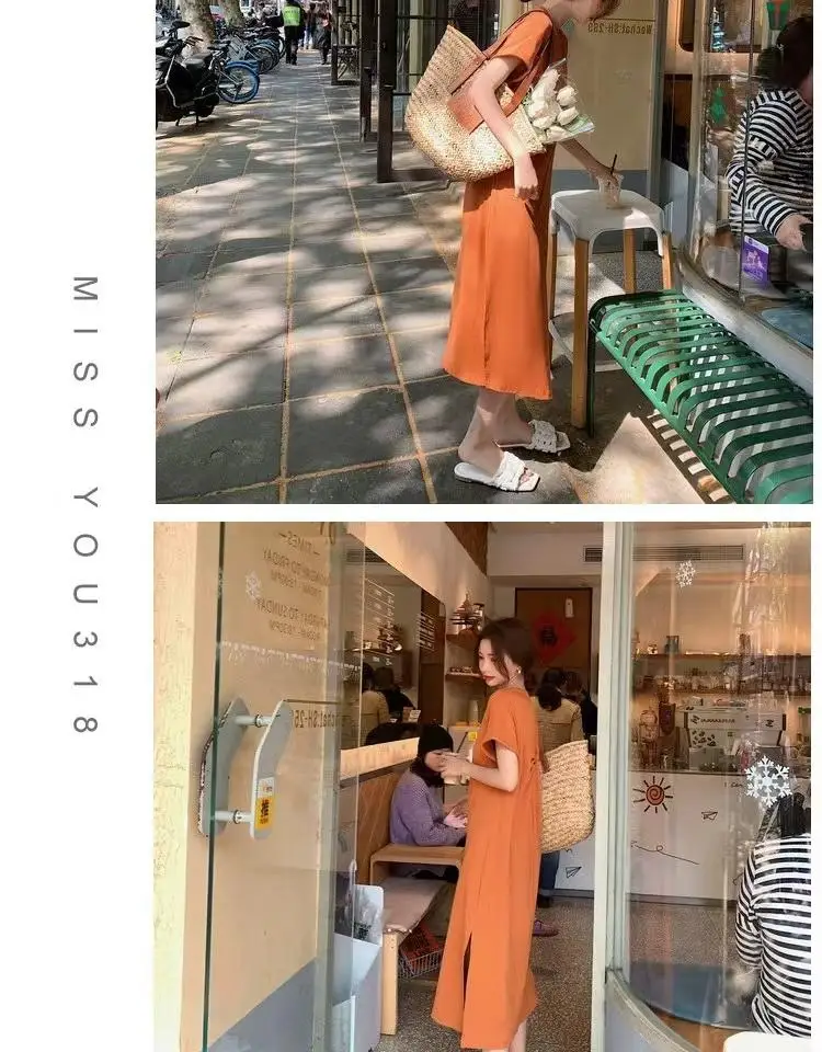 2025 Summer Korean Style Maternity Dress Short Sleeve Backless Pleated Pregnant Woman Cotton Dress Side Split Pregnancy Dresses 11 S3b592dc3d02e4cf6aa78f7474b98b88b9