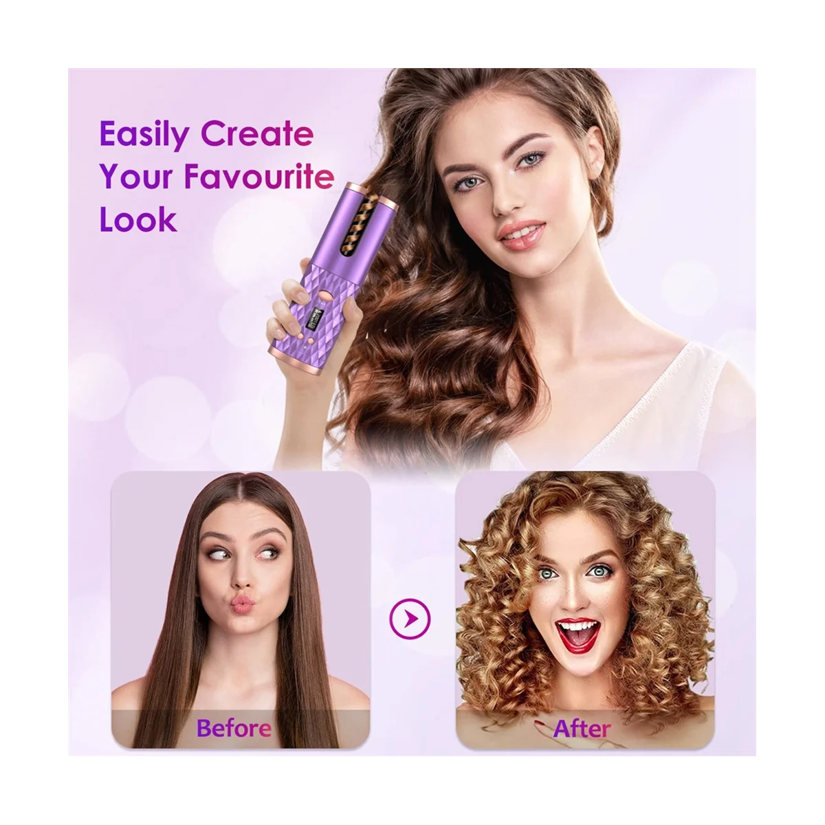 USB Automatic Curling Iron Cordless Auto Hair Curler Wireless Auto Curler Silky Curls Fast Heating Portable Auto Curler
USB Automatic Curling Iron Cordless Auto Hair Curler Wireless Auto Curler Silky Curls Fast Heating Portable Auto Curler