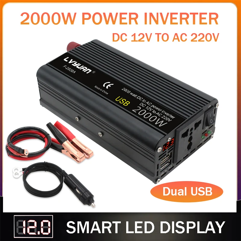 LED Display DC 12V to AC 220V 1500W/2000W/2600W/3000W Portable Charger Converter Dual USB Universal Socket Car Power Inverter
LED Display DC 12V to AC 220V 1500W/2000W/2600W/3000W Portable Charger Converter Dual USB Universal Socket Car Power Inverter
