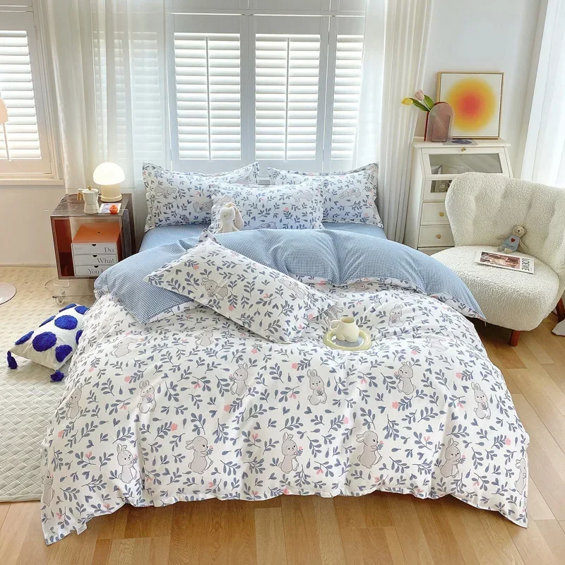 

Bedding Set Spring Pure Cotton Four-piece Set Thickened Brushed Cotton Quilt Cover Three-piece Student Dormitory Home Textile