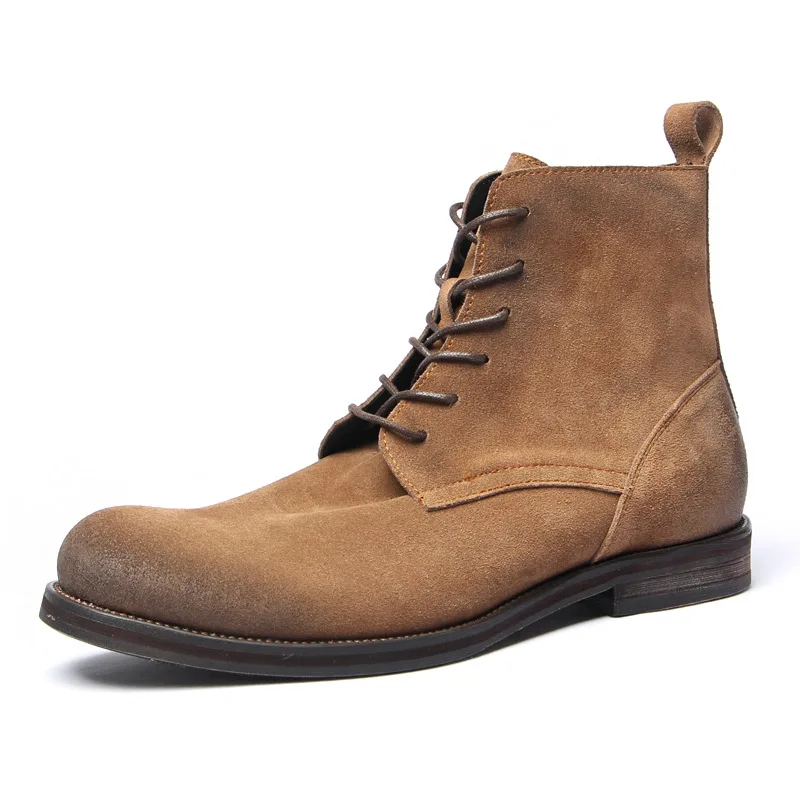 

Take Me Home !Reversed Suede Nubuck Leather Khaki Boots West Cowboy Cool Zippered Desert Shoes Men's Best Gift