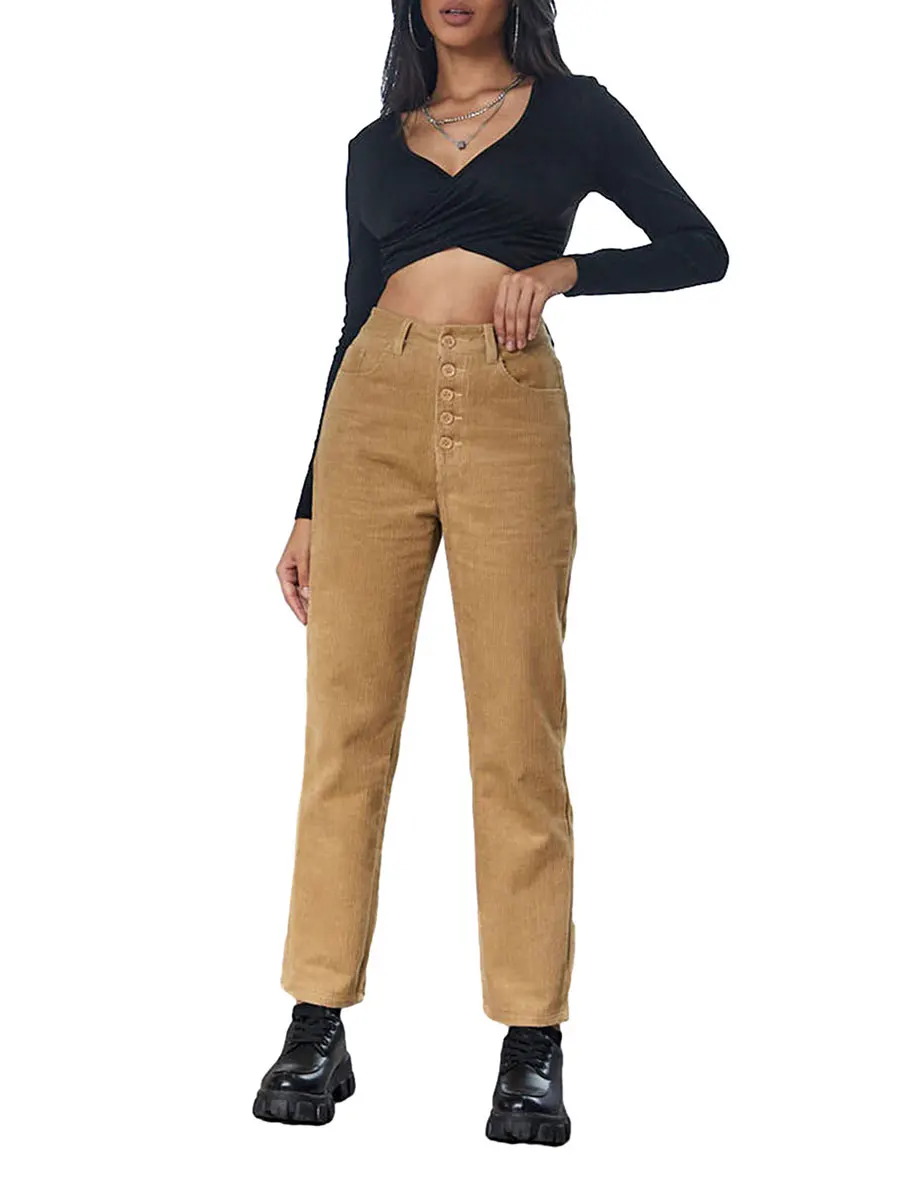 Women Corduroy Trousers Casual Solid Color High Waist Straight Leg Pants for Streetwear Aesthetic Clothes
Women Corduroy Trousers Casual Solid Color High Waist Straight Leg Pants for Streetwear Aesthetic Clothes