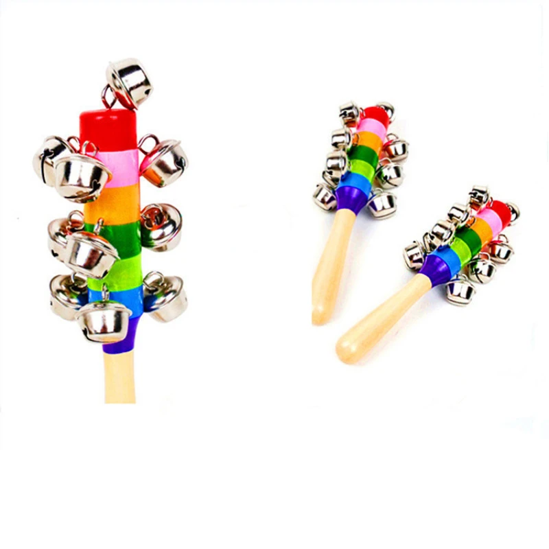 

Wooden Colorful Hand Ratings Colorful Rainbow Hand Held Bell Stick Wooden Percussion Musical Toy Game Wholesale Retail