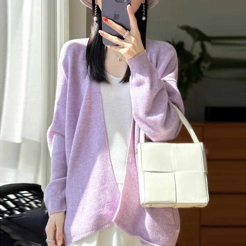 Women's Wool Cardigan Without Buckle Shawl Long Sleeved Solid Color 100% Merino Cashmere Knit Cardigan Women's Fashion Cape Top
Women's Wool Cardigan Without Buckle Shawl Long Sleeved Solid Color 100% Merino Cashmere Knit Cardigan Women's Fashion Cape Top