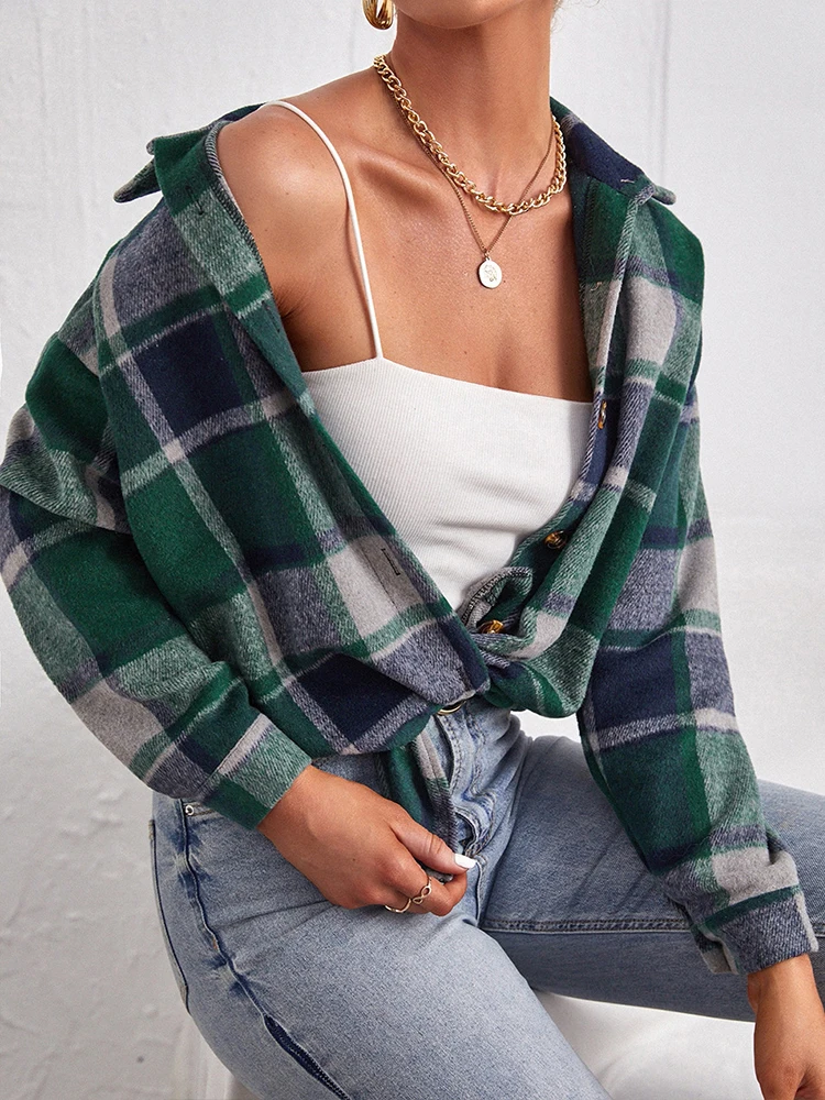 Модная клетчатая рубашка, куртка для женщин, повседневная, с длинным рукавом, с отложным воротником, пальто, Женский Осенний свободный однобортный Кардиган, верхняя одежда
Модная клетчатая рубашка, куртка для женщин, повседневная, с длинным рукавом, с отложным воротником, пальто, Женский Осенний свободный однобортный Кардиган, верхняя одежда