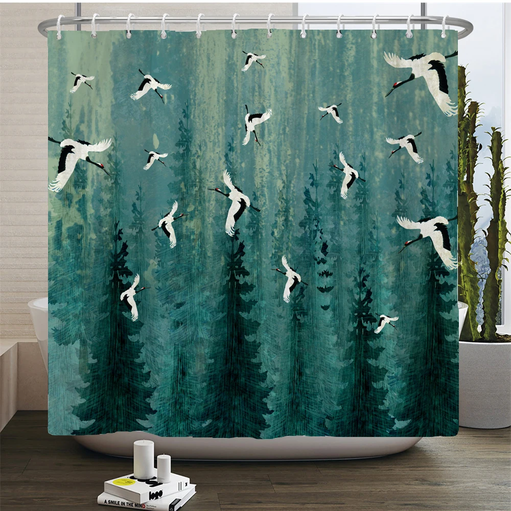 

Rustic Misty Forest Shower Curtain Watercolor Nature Green Pine Trees Printed Polyester Shower Curtains for Bathroom Decor