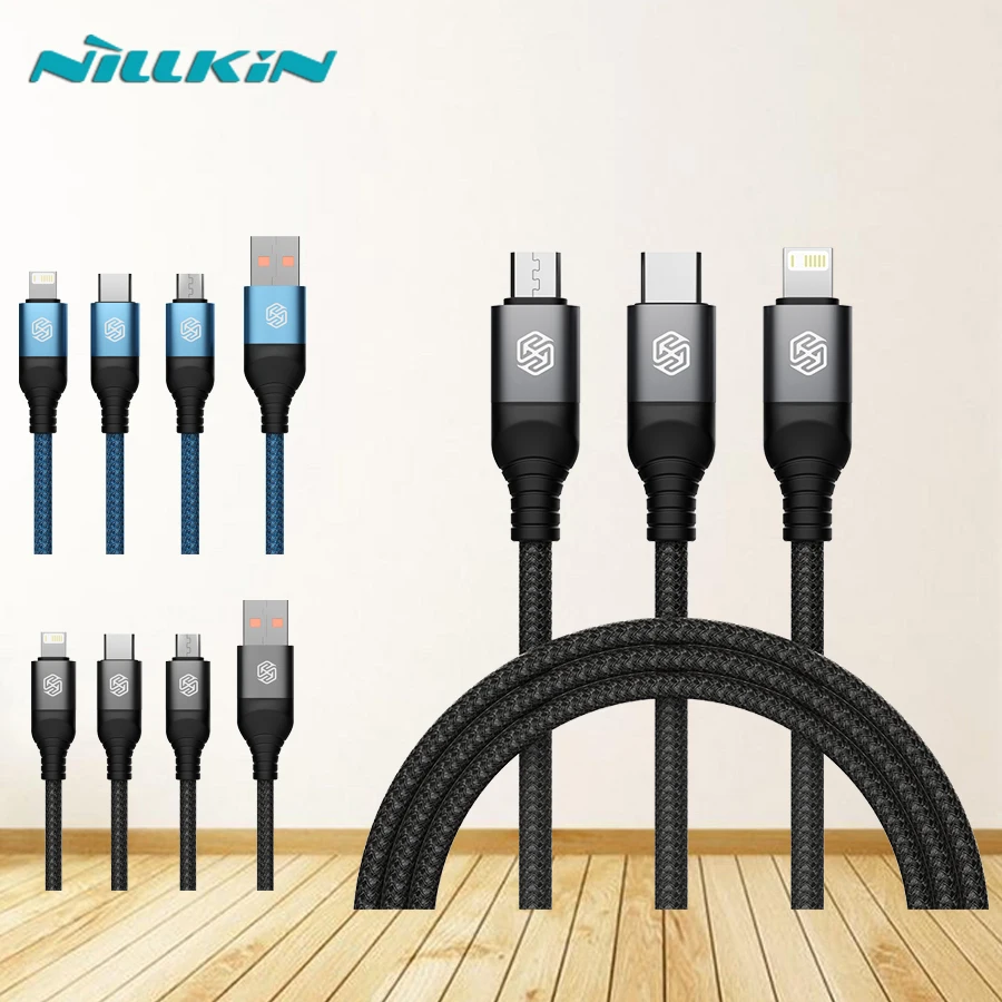 

Нейлоновый Кабель NILLKIN Swift Pro 3 в 1, быстрая зарядка, передача данных, 4,4 А, 2 А, для Iphon, Samsung, Xiaomi, Huawei, 1,5 м, USB C, кабель для передачи данных