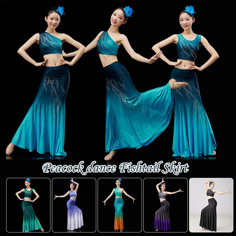 Women Dai Dance Costumes Fish Tail Leotard Skirt +Top Suit Dancewear Peacock Traditional Folk Stage Costume National Dance
Women Dai Dance Costumes Fish Tail Leotard Skirt +Top Suit Dancewear Peacock Traditional Folk Stage Costume National Dance