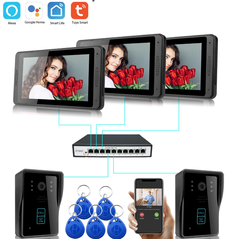 

Tuya 7 Inches Touch Screen Smart Home Video Intercom System WiFi Door Entry Phone Access with 1080P 110° Wired Doorbell Camera