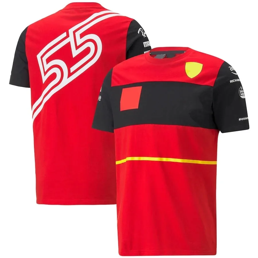 

2024 New Racing Red Team Men's Summer T-shirt Charles Leclerc 16 Carlos Sainz 55 Drivers Team Outdoor Sports Short sleeved Tops