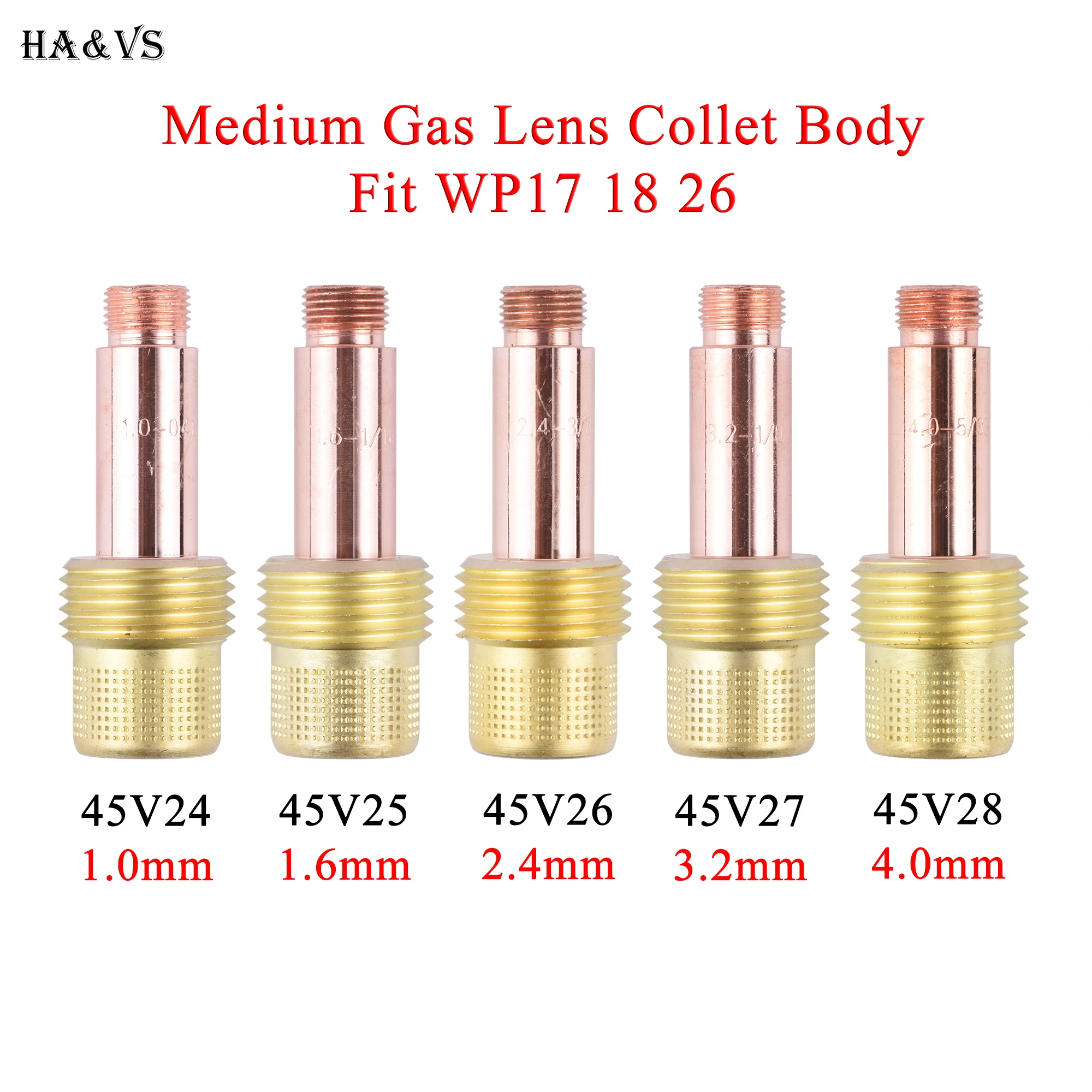 

5/10Pcs 1.0/1.6/2.4/3.2/4.0mm TIG Medium Gas Lens Collet Body 45V24 45V25 45V26 45V27 45V28 For TIG WP17/18/26 Welding Torch Kit
